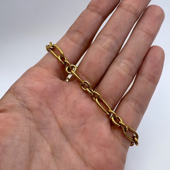 Gold Over Sterling Silver 925 Alternating Round & Oval Link Chain Bracelet 7.5" - Picture 6 of 9